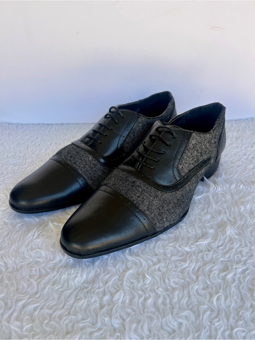 NEW EJ Samuel Men’s Mixed Media Black And Grey Tweed Cap Toe Oxford Size 13